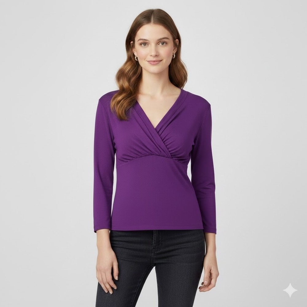 Vintage NY & Company Women's‎ Purple Stretch Top Size Large 3/4 Sleeve